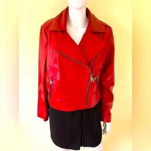 Tergan Red Lamb Leather Moto Biker Style Jacket Zipped Pockets Double Collar XL